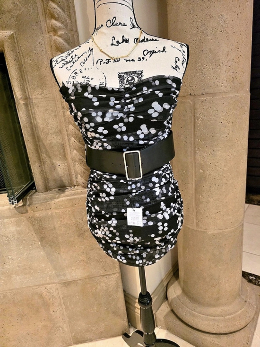 Zara Polka Dot Mini Dress Black & White Medium